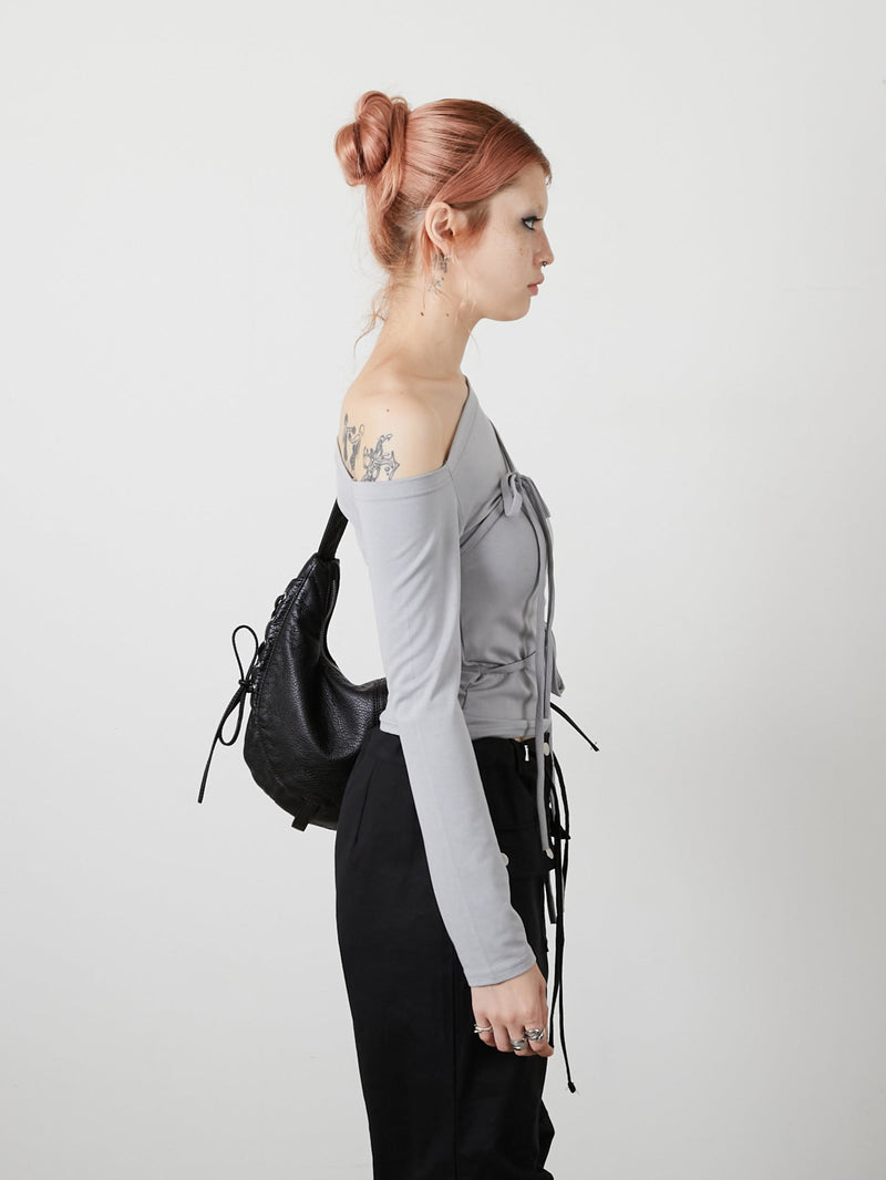 ONE SHOULDER RIBBON TOPS / GRAY