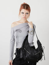 EYELET HAND BAG / BLACK