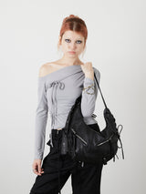 ONE SHOULDER RIBBON TOPS / GRAY