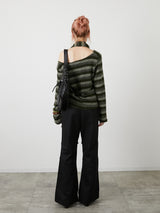 MUFFLER SET BORDER KNIT / KHAKI