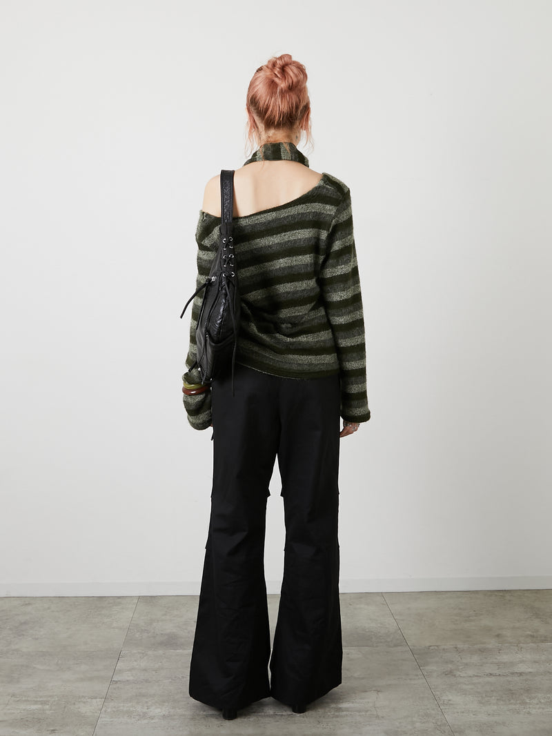 MUFFLER SET BORDER KNIT / KHAKI