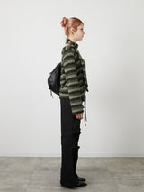 MUFFLER SET BORDER KNIT / KHAKI