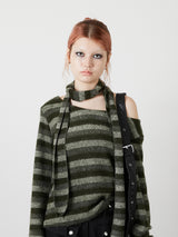 MUFFLER SET BORDER KNIT / KHAKI