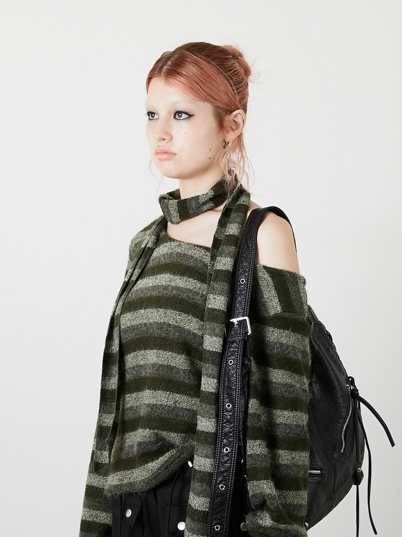 MUFFLER SET BORDER KNIT / KHAKI