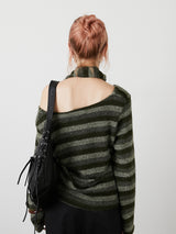 MUFFLER SET BORDER KNIT / KHAKI