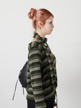 MUFFLER SET BORDER KNIT / KHAKI