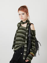 MUFFLER SET BORDER KNIT / KHAKI