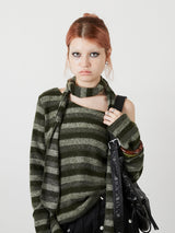 MUFFLER SET BORDER KNIT / KHAKI