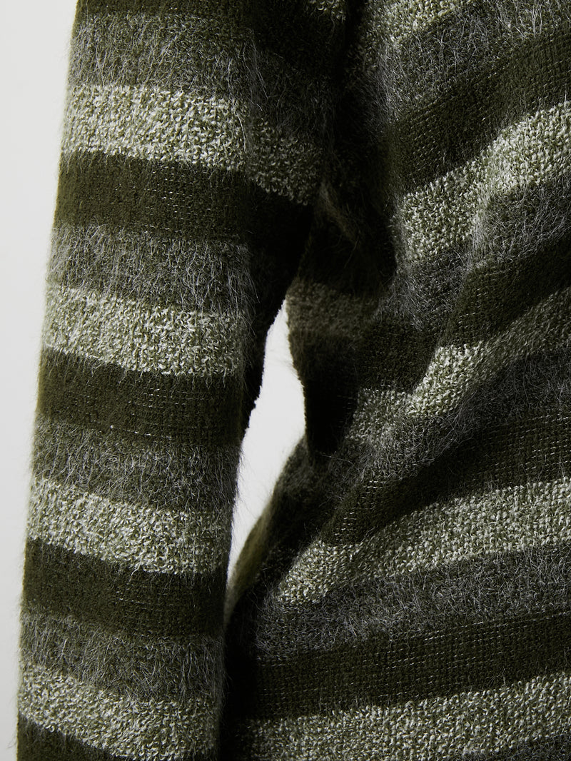 MUFFLER SET BORDER KNIT / KHAKI