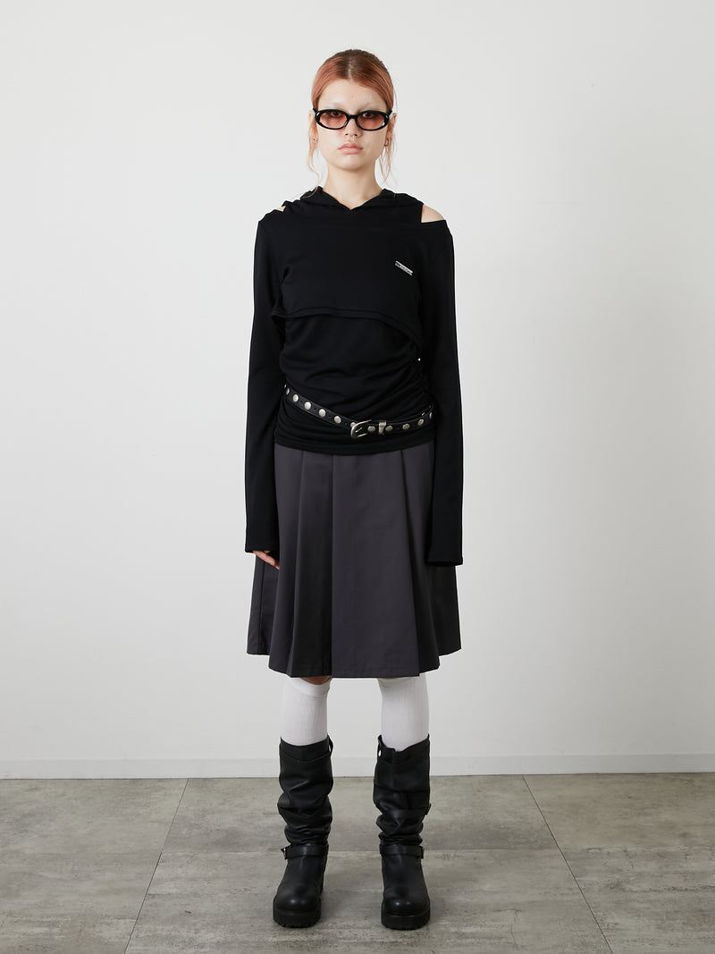 POCKET PLEATS SKIRT / CHARCOAL GRAY