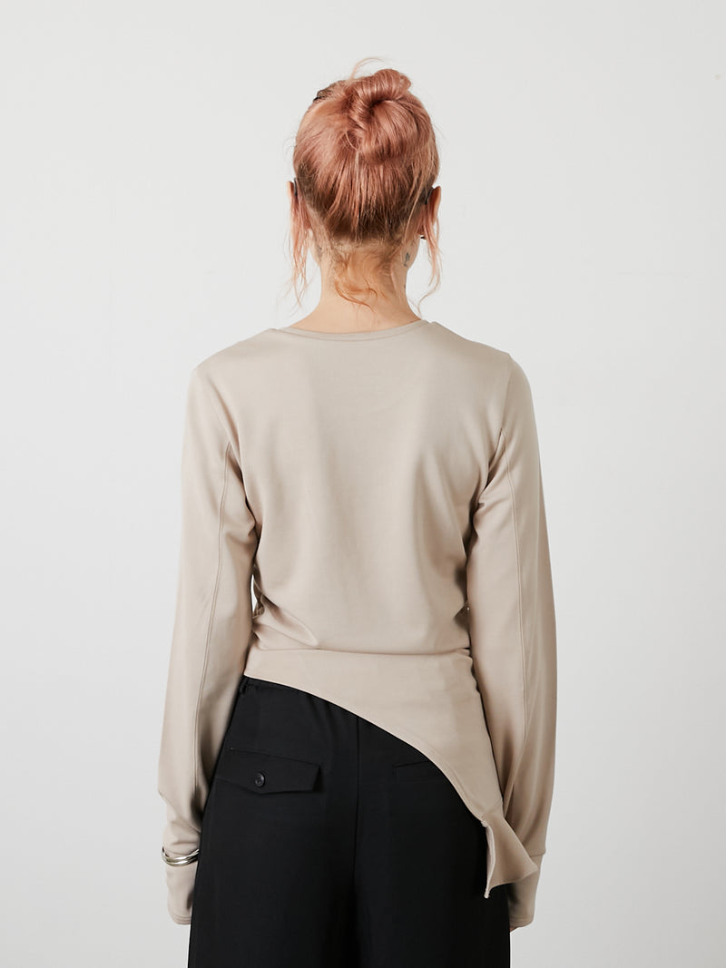 ASYMMETRY FRILL TOPS / BEIGE