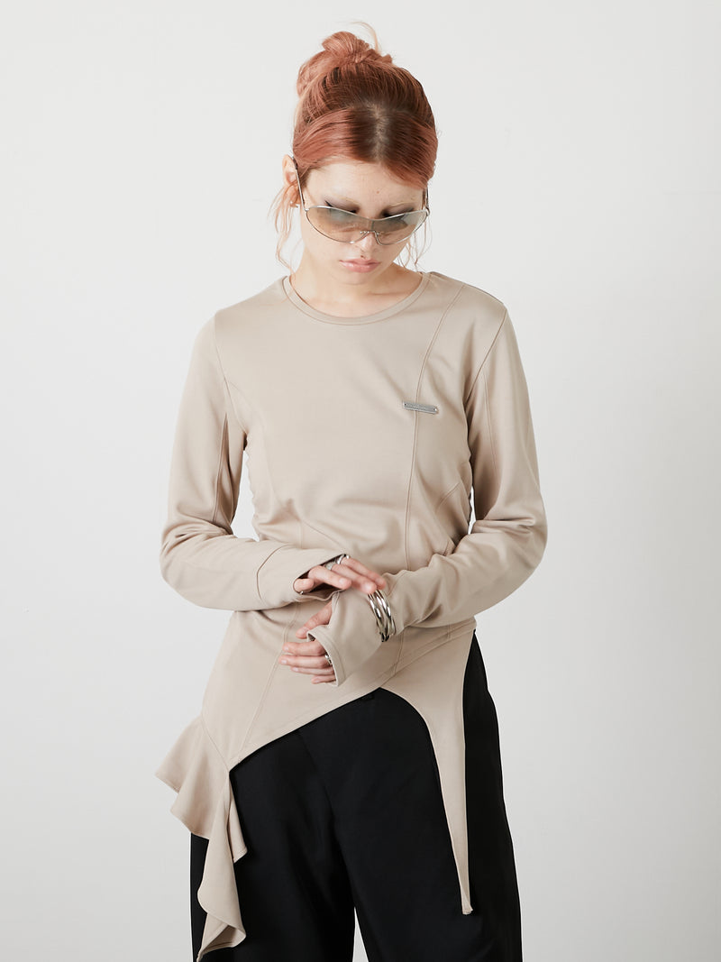 ASYMMETRY FRILL TOPS / BEIGE