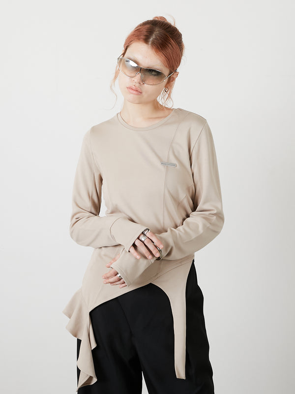 ASYMMETRY FRILL TOPS / BEIGE