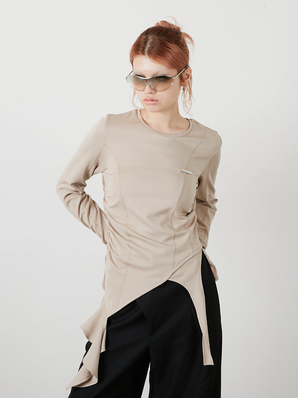 ASYMMETRY FRILL TOPS / BEIGE