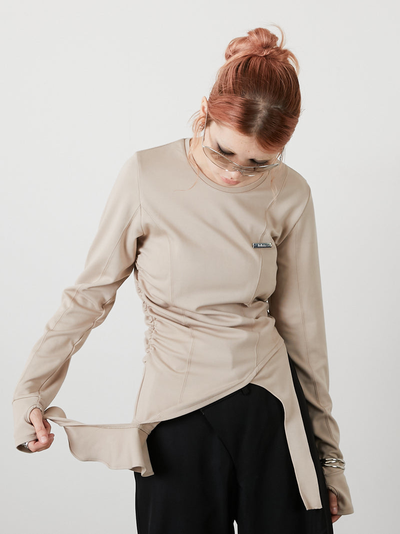 ASYMMETRY FRILL TOPS / BEIGE