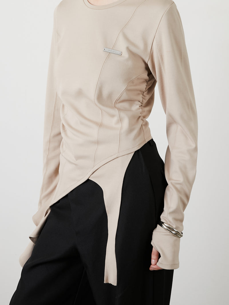 ASYMMETRY FRILL TOPS / BEIGE