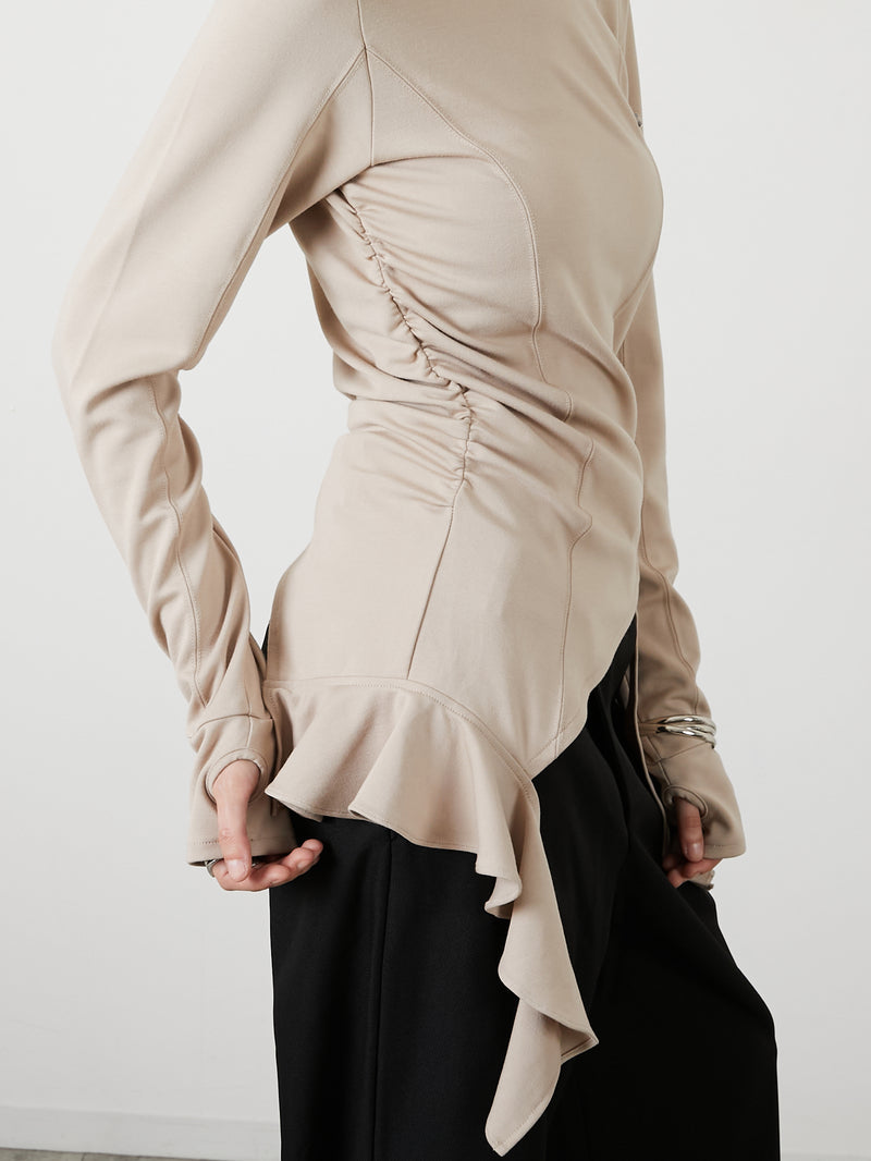 ASYMMETRY FRILL TOPS / BEIGE