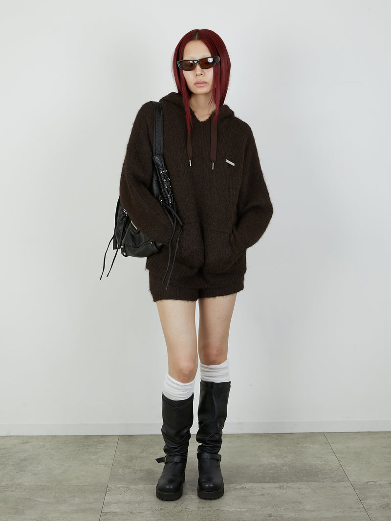 KNIT HOODIE / BROWN