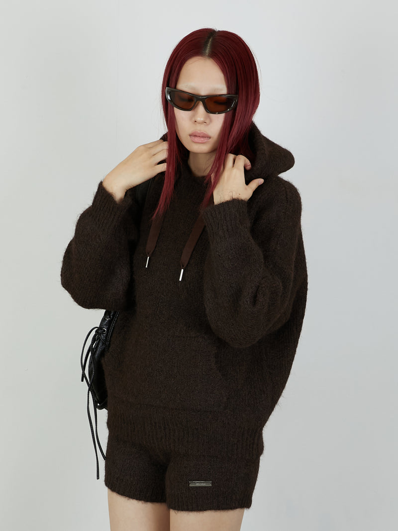KNIT HOODIE / BROWN