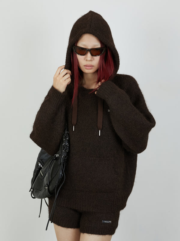 KNIT HOODIE / BROWN