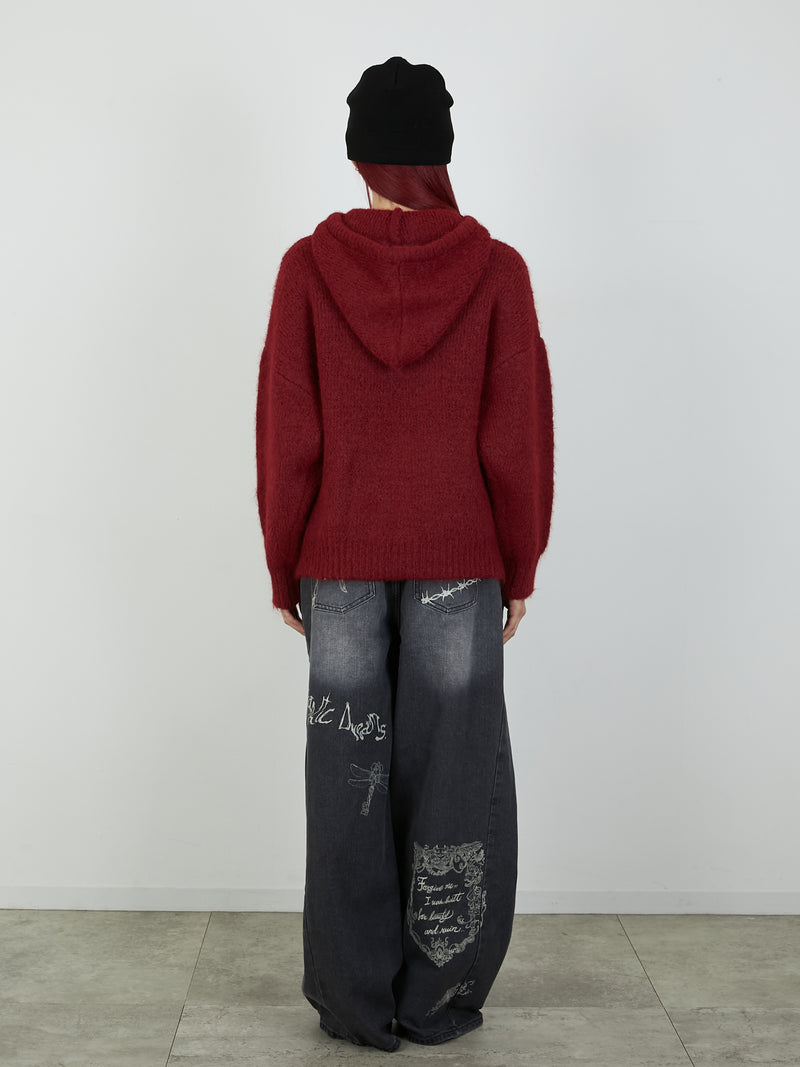 KNIT HOODIE / RED