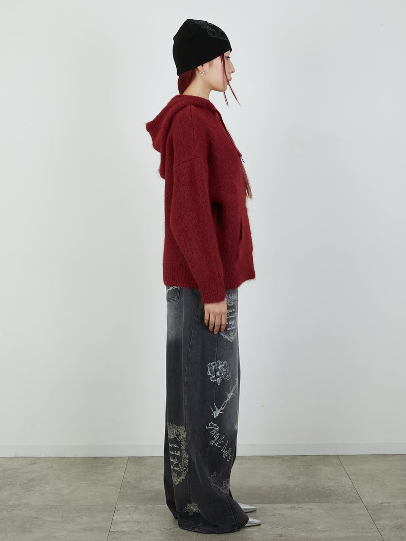 KNIT HOODIE / RED