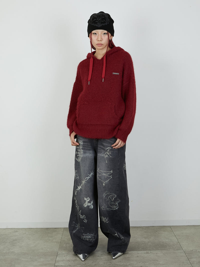 KNIT HOODIE / RED