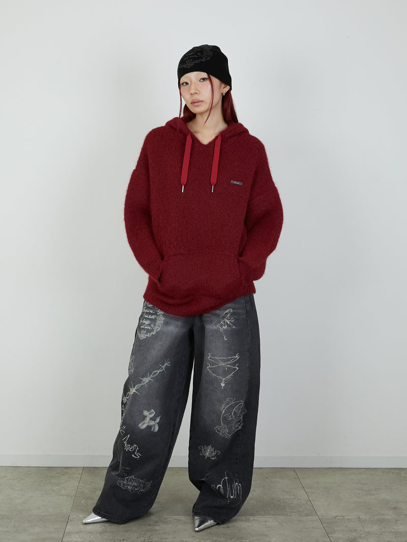 KNIT HOODIE / RED
