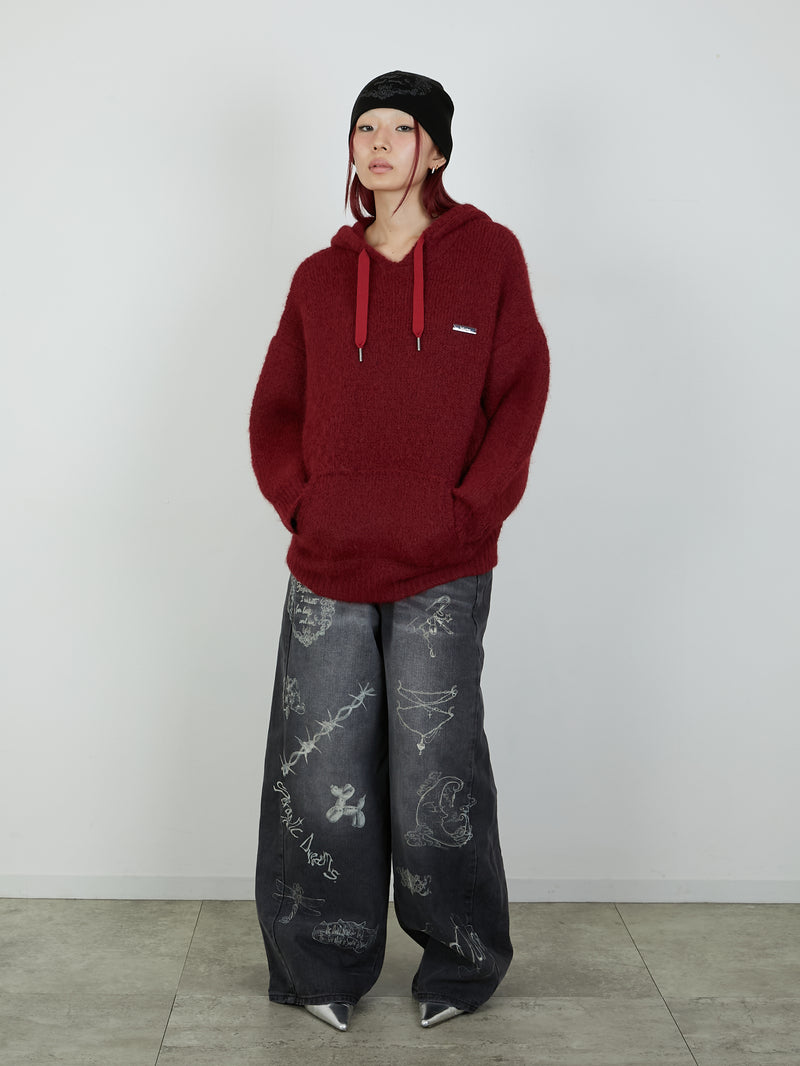 KNIT HOODIE / RED