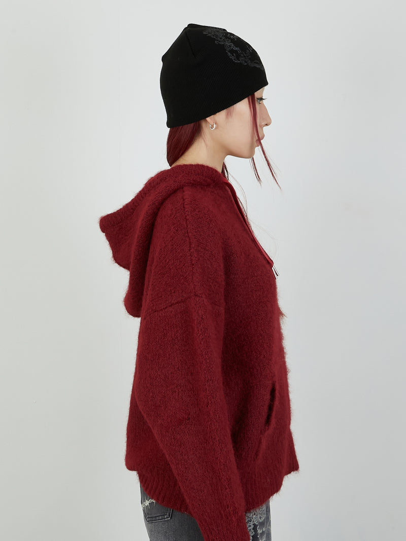 KNIT HOODIE / RED