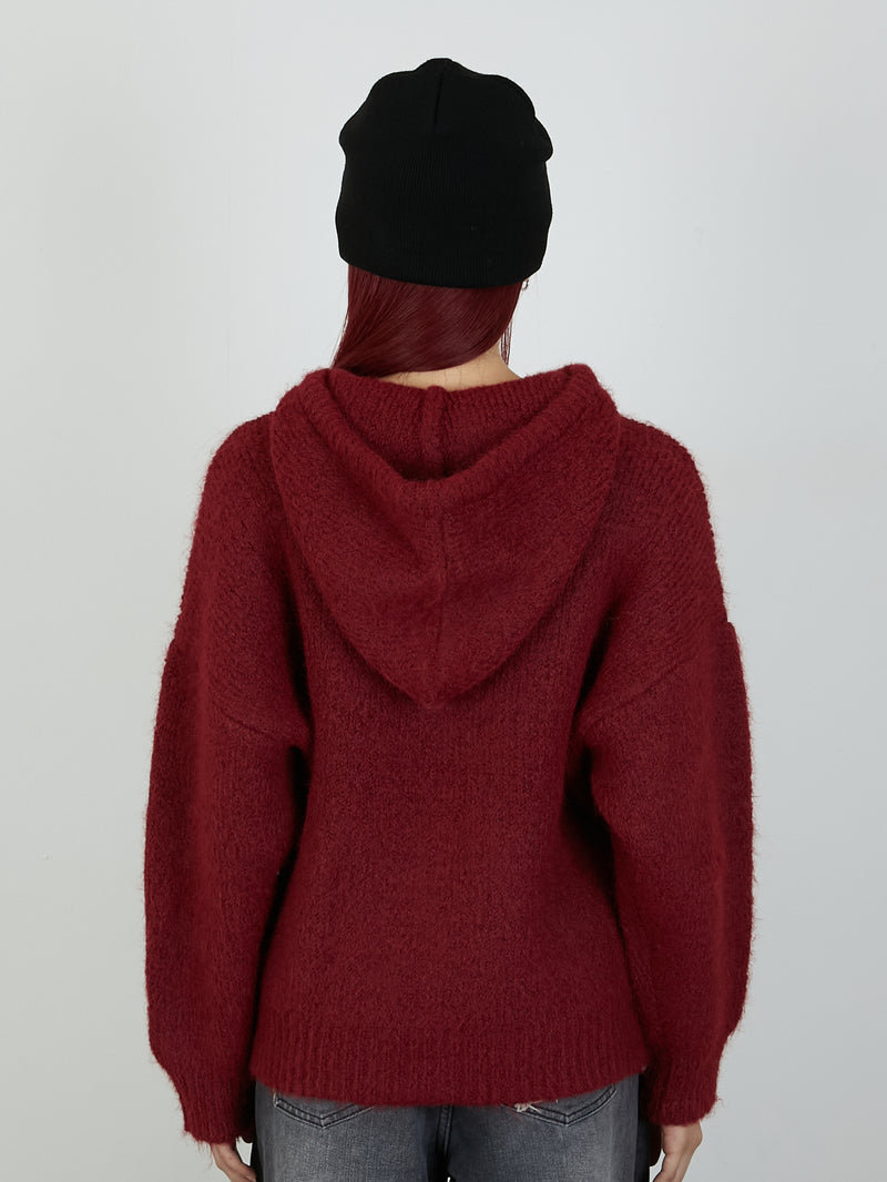 KNIT HOODIE / RED