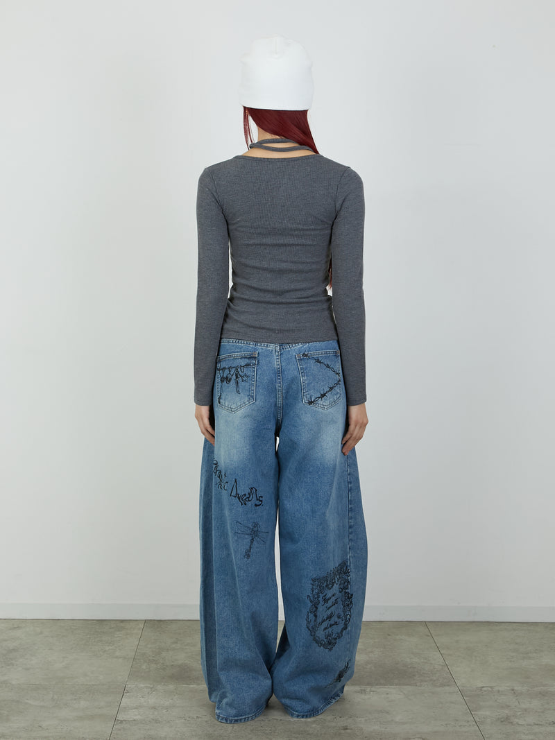 PRINT DENIM / BLUE