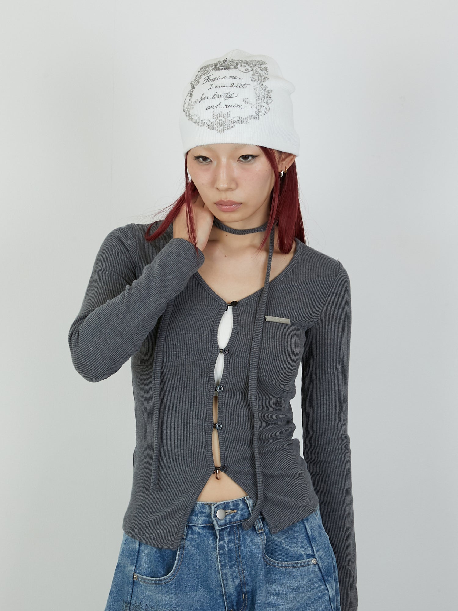 PRINT BEANIE / WHITE