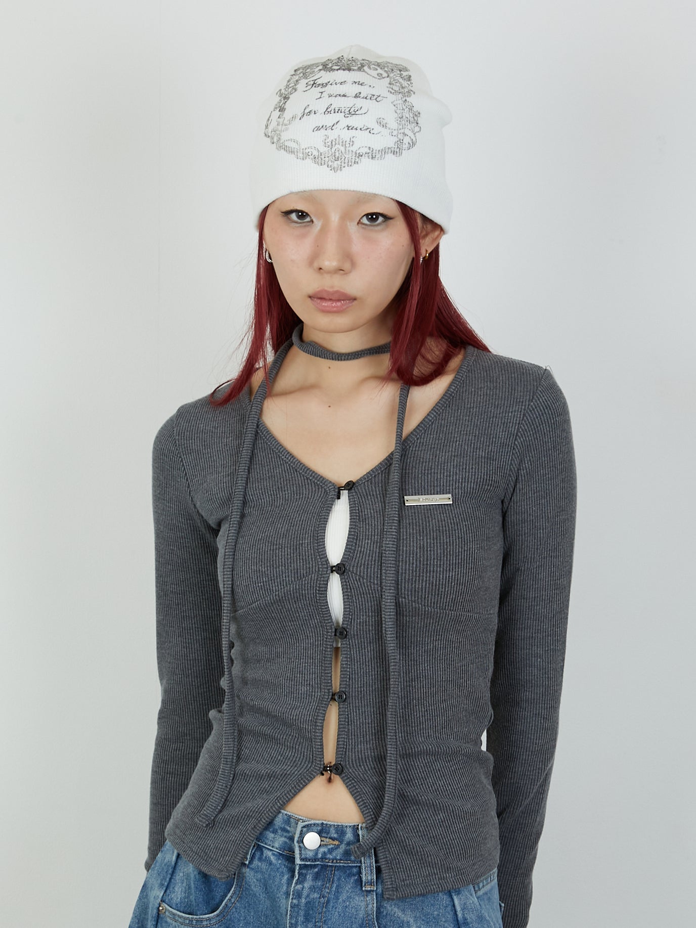 PRINT BEANIE / WHITE