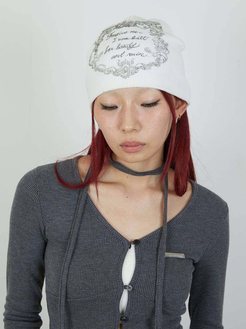 PRINT BEANIE / WHITE
