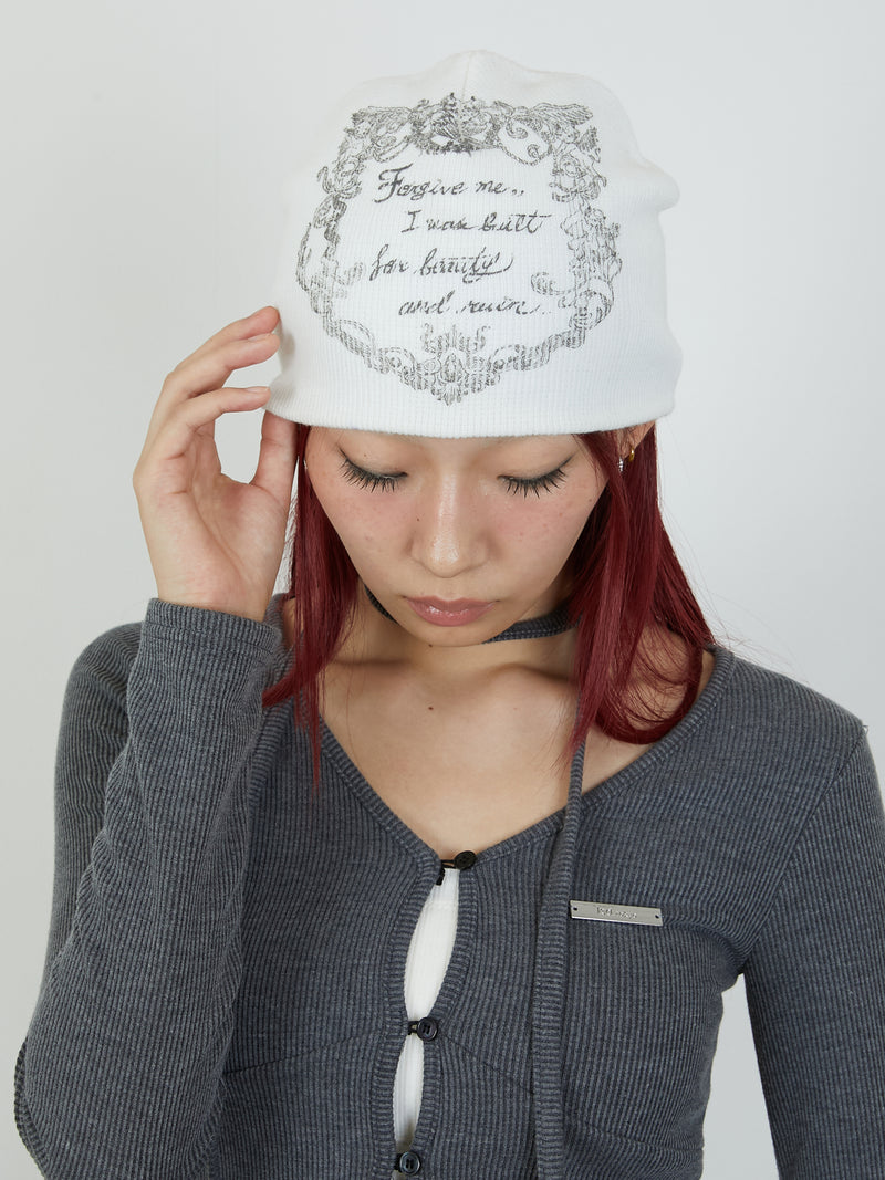 PRINT BEANIE / WHITE