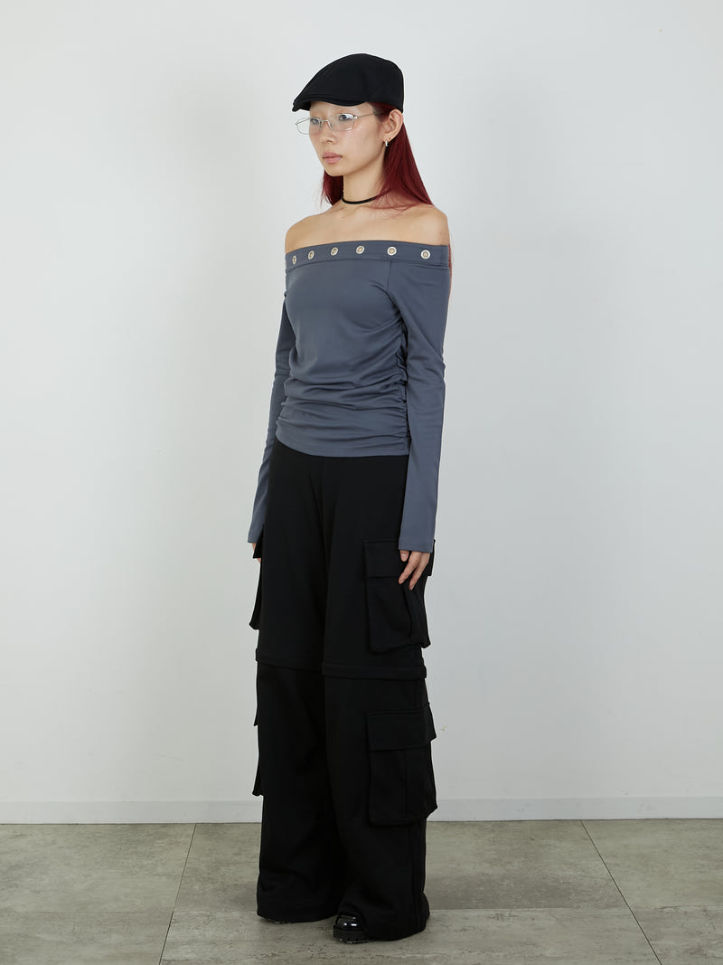 ZIP SWEAT CARGO PANTS / BLACK