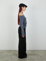 ZIP SWEAT CARGO PANTS / BLACK
