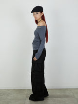 ZIP SWEAT CARGO PANTS / BLACK