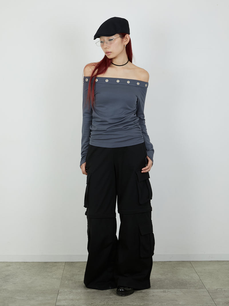 ZIP SWEAT CARGO PANTS / BLACK