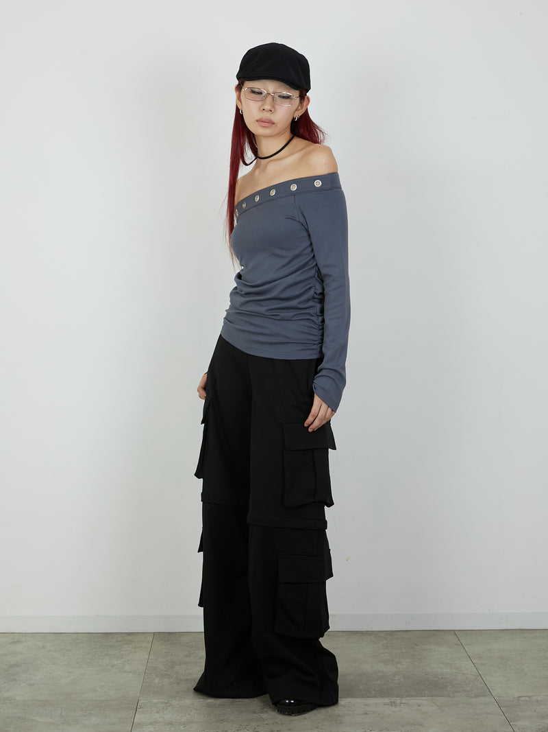 ZIP SWEAT CARGO PANTS / BLACK