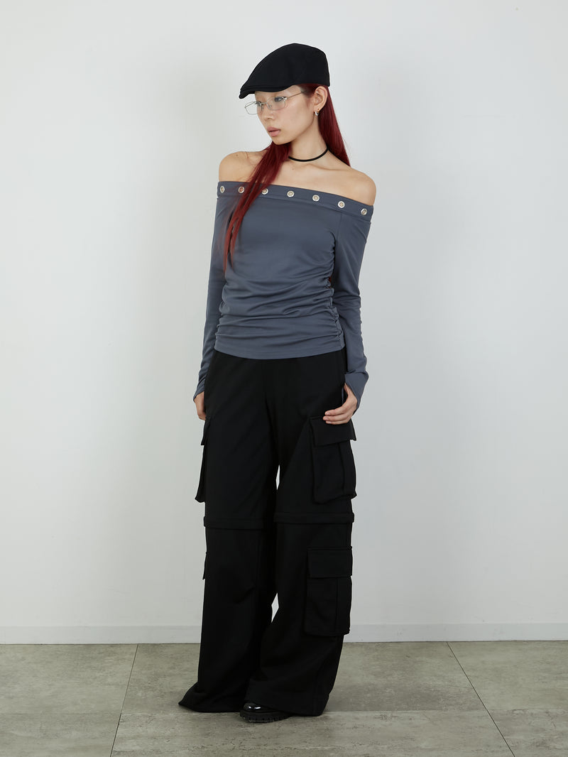 ZIP SWEAT CARGO PANTS / BLACK