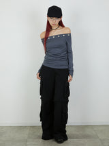 ZIP SWEAT CARGO PANTS / BLACK