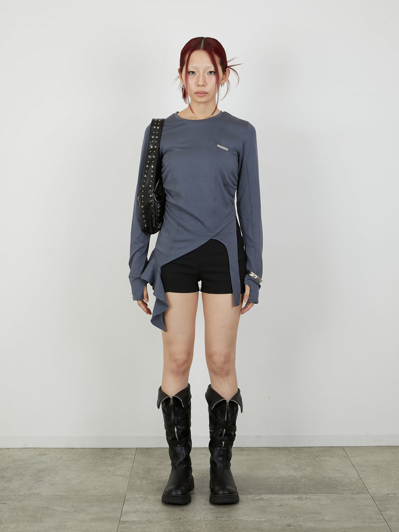 ASYMMETRY FRILL TOPS / CHARCOAL GRAY
