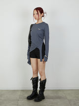 ASYMMETRY FRILL TOPS / CHARCOAL GRAY