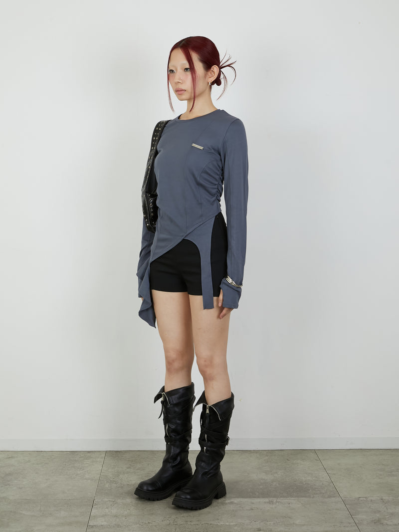 ASYMMETRY FRILL TOPS / CHARCOAL GRAY