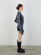 ASYMMETRY FRILL TOPS / CHARCOAL GRAY