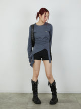 ASYMMETRY FRILL TOPS / CHARCOAL GRAY