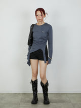 ASYMMETRY FRILL TOPS / CHARCOAL GRAY