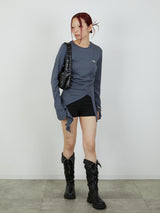 ASYMMETRY FRILL TOPS / CHARCOAL GRAY